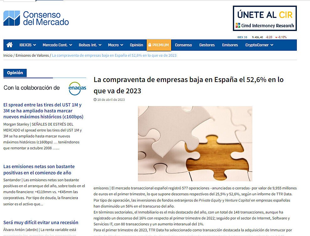 La compraventa de empresas baja en Espaa el 52,6% en lo que va de 2023